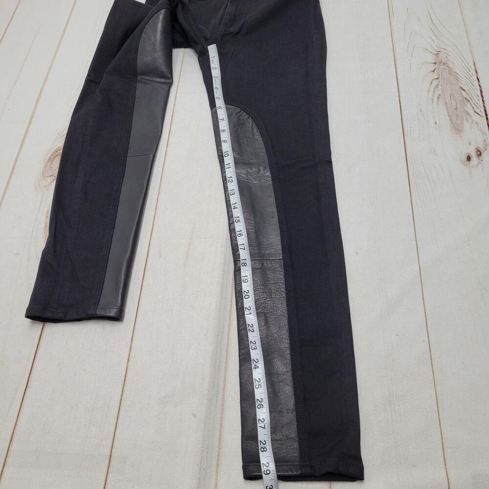 Burberry Brit black leather panel skinny jeans equestrian moto - Picture 3 of 10